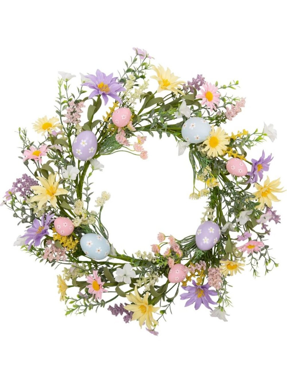 Pastel Egg Easter Wreath - 18 Inch Spring Decor with Wildflowers for Front Door
